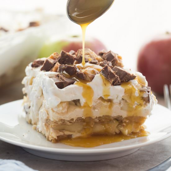 No Bake Snickers Apple Icebox Cake