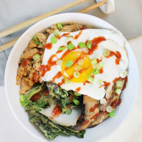 Chicken Bok Choy Mushroom Rice Bowl