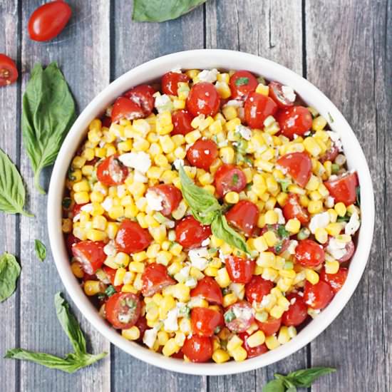 Corn Salad with Tomato, Basil, Feta