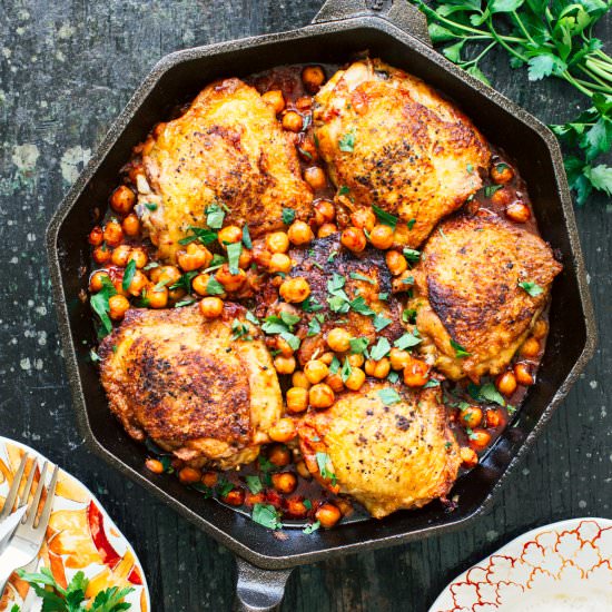 Chicken with Harissa Chickpeas