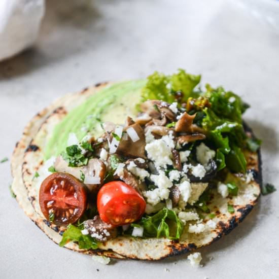 Marinated kale and mushroom tacos