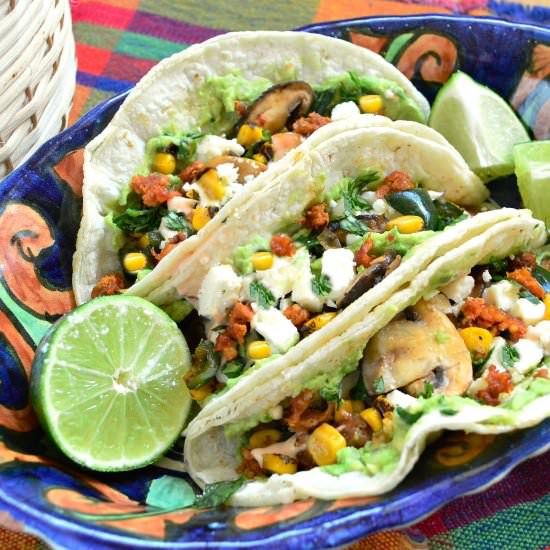 Chorizo, Corn and Mushroom Tacos