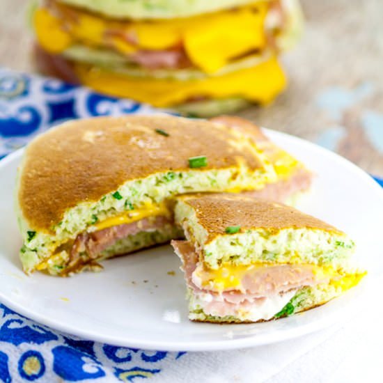 Chive Ham Cheese Pancake Sandwiches