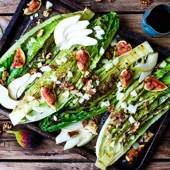 Grilled romaine hearts with figs