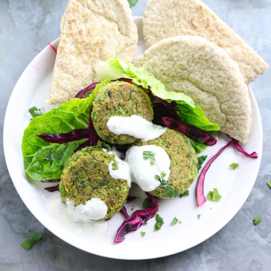 Pea Falafel with Tahini Mint Yogurt