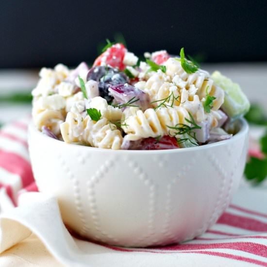 Light and Creamy Greek Pasta Salad