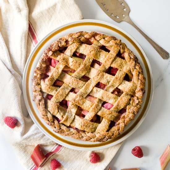 Toasted Rye Raspberry Rhubarb Pie