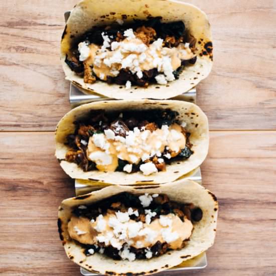 Chicken, Black Bean and Kale Tacos