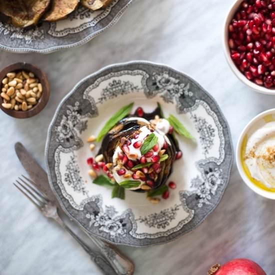Eggplant Yogurt & Pomegranate Stack