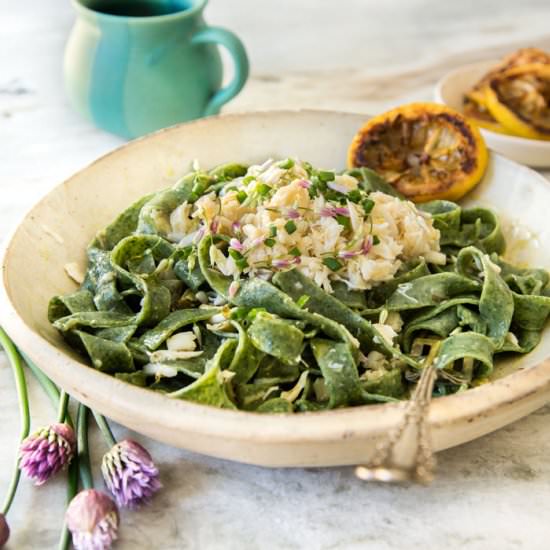 Stinging Nettle Tagliatelle w/ Crab