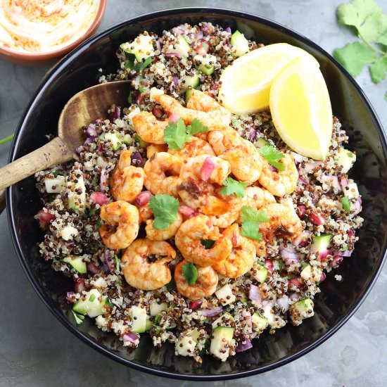 Harissa Prawns with Jewelled Quinoa