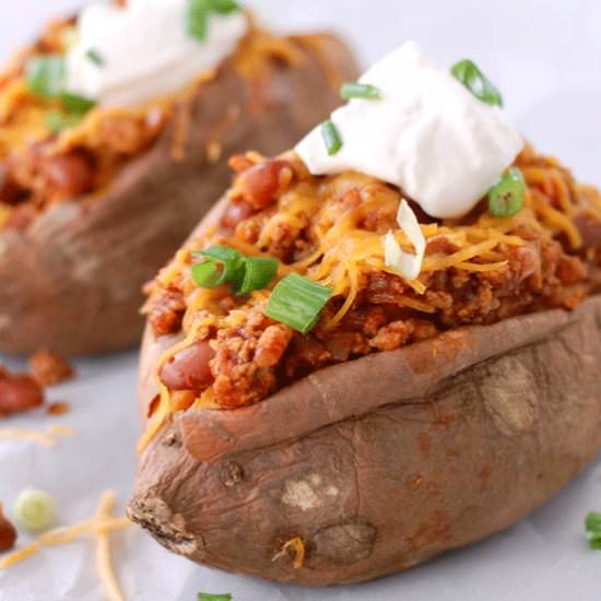 Turkey Chili Stuffed Sweet Potatoes