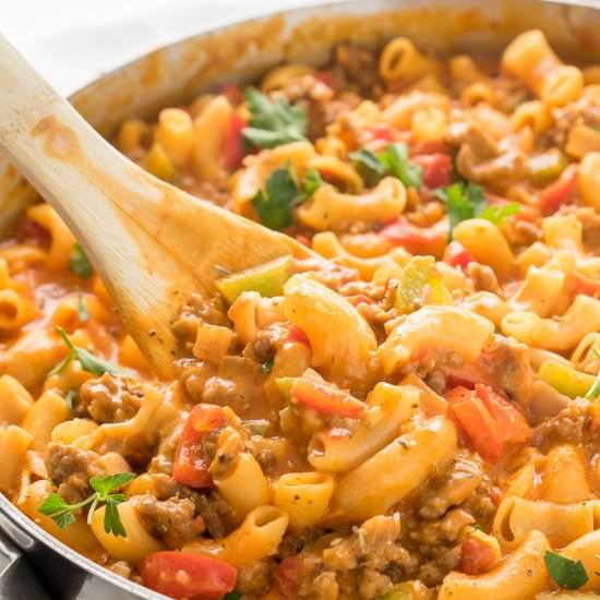 Cheesy Sausage and Peppers Skillet