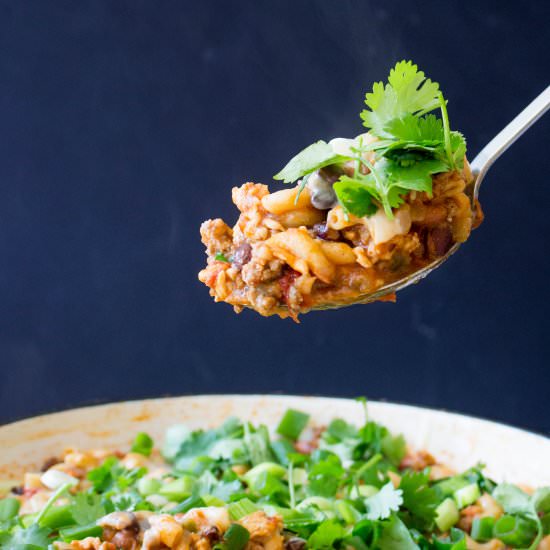 Healthy Turkey Chili Pasta Skillet