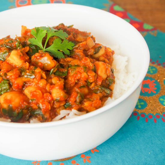 Chickpea, Lentil & Spinach Curry