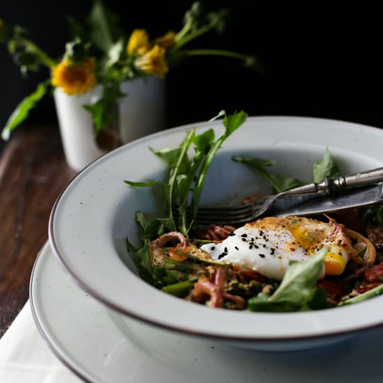 Dandelion Salad with Poached Egg