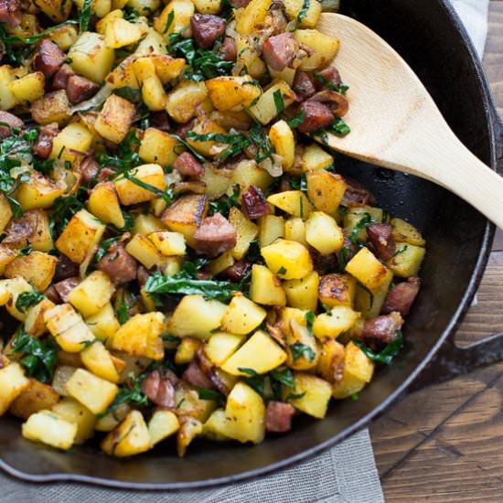 Shallot, Kale & Sausage Hash
