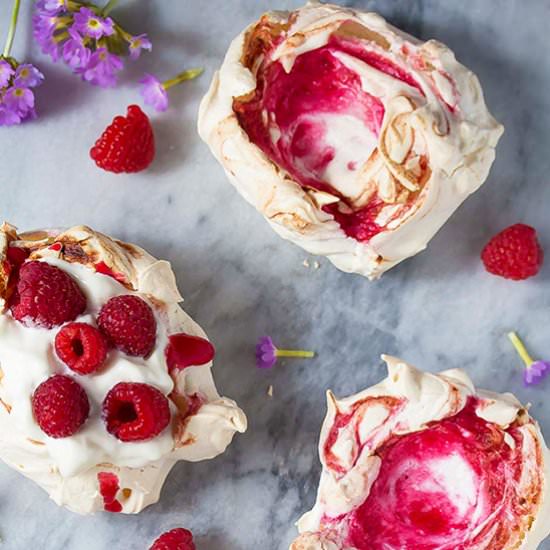 Raspberry Swirl Meringues