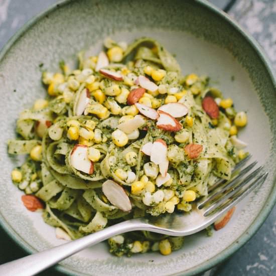 Linguine with Mint Pesto and Corn
