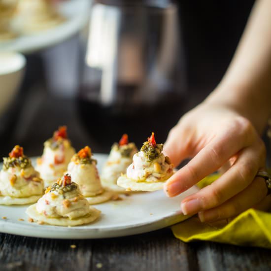 Hummus & Goat Cheese Pesto Bites