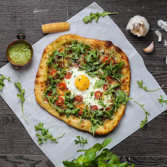 Breakfast Pizza: Bacon, Egg + Pesto