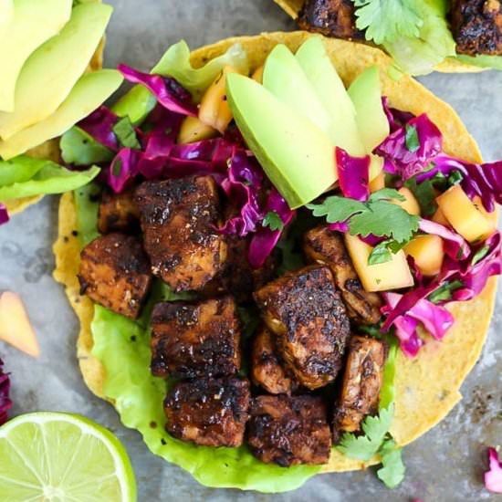 Tempeh Tacos w/ Mango Cabbage Slaw