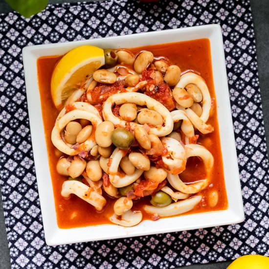 Squid with Olives and Butter Bean