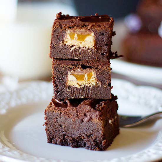 Surprise Snickers Stuffed Brownies