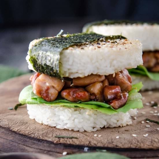 chicken teriyaki rice burger