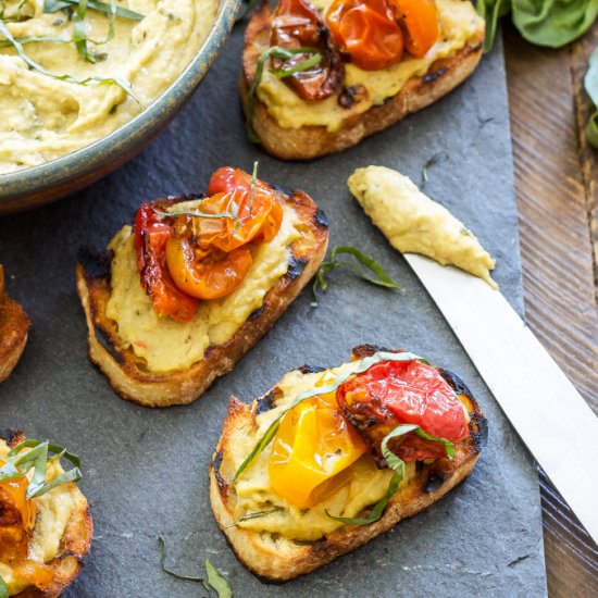 Basil Hummus & Tomato Crostini