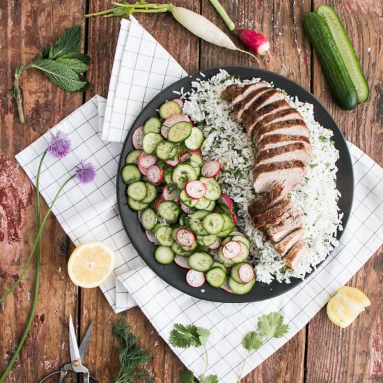 Pork Tenderloin with Rice & salad