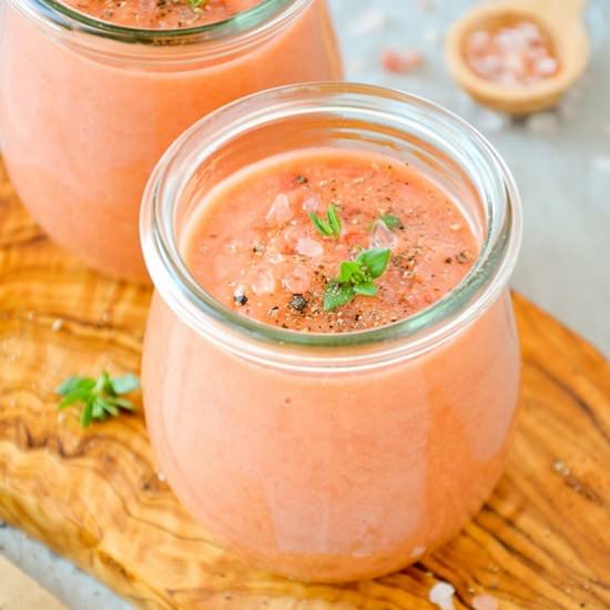 Cold soup of tomatoes and rhubarb