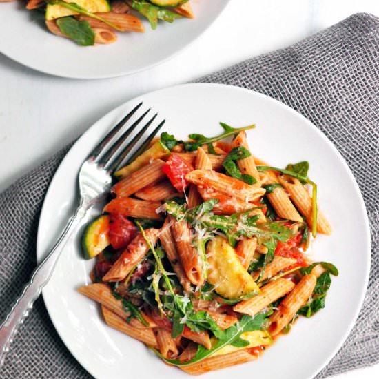 Vodka Penne with Zucchini & Arugula