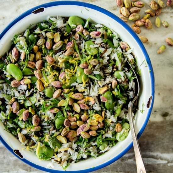 Rice Salad with Fresh Fava Beans