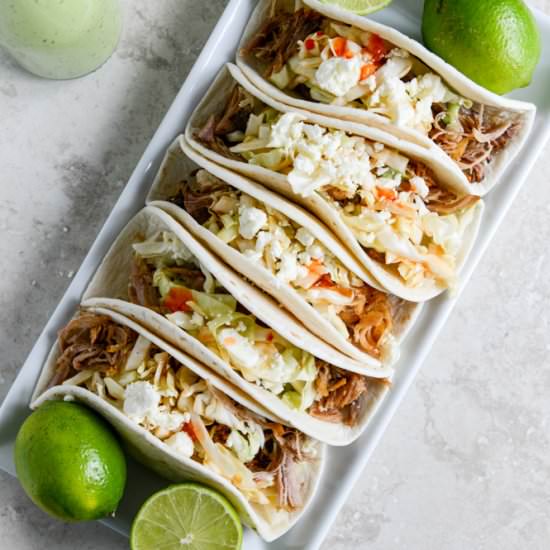 pulled pork tacos with sweet slaw