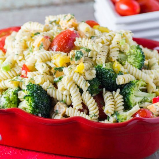 The Best Three Cheese Ranch Pasta Salad