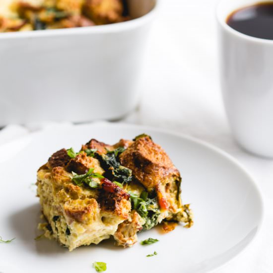 Bacon, Asiago + Spinach Brunch Bake
