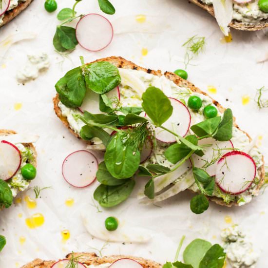 Pea, Radish and Fennel Tartines