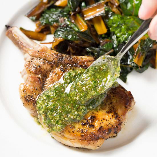 Pork Chops with Orange Pecan Pesto