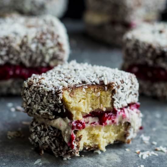 Vegan Lamingtons with Cream and Jam