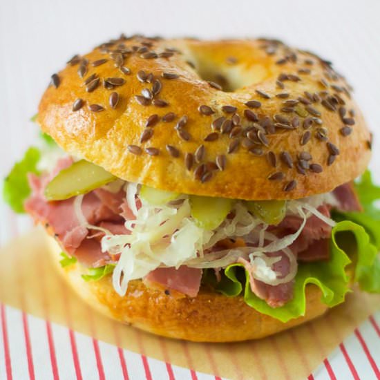 Bagel with Pastrami and Sauerkraut