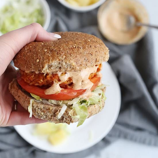 Vegan Chili Pineapple Sweet Potato Burgers