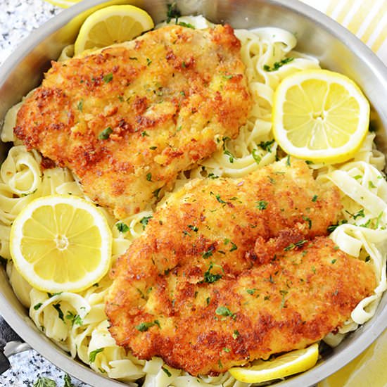 Romano Chicken w/ Lemon Garlic Pasta
