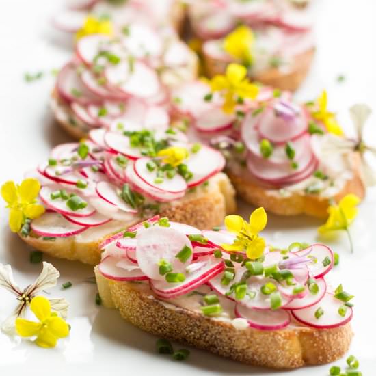 Radish Toasts with Chive Butter