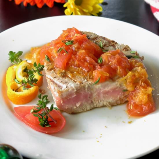 Grilled Tuna & Orange Tomato Sauce