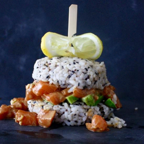Spicy Salmon Sushi Burger