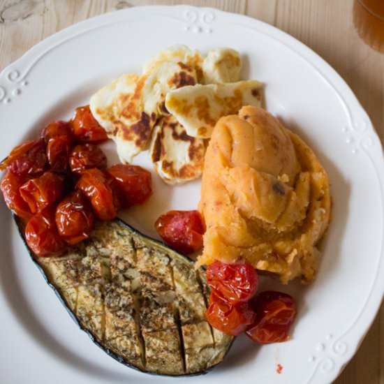 Baked Aubergine, Halloumi & Tomato