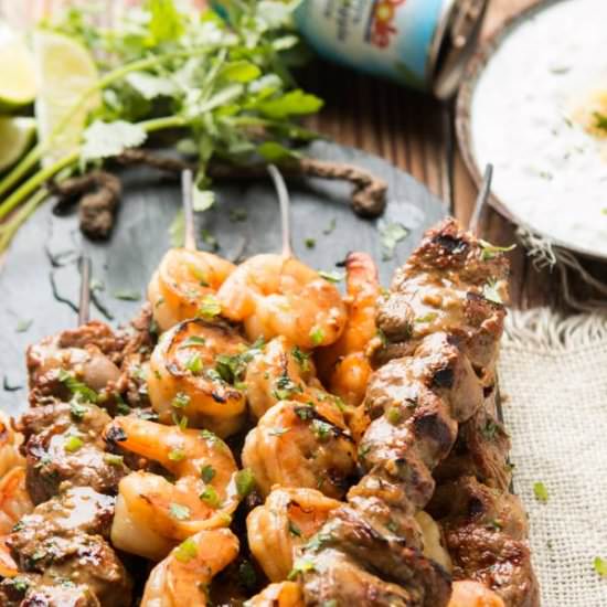 Spicy steak and shrimp kabobs