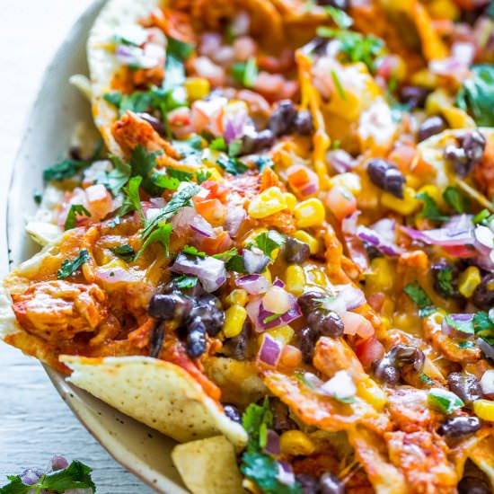 Loaded Chicken Enchilada Nachos