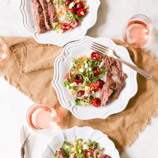 Skirt Steak w/Corn and Cherry Salad
